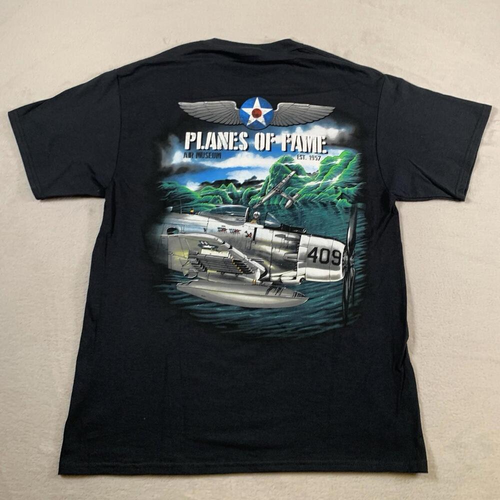 Planes Of Fame Shirt Mens Medium Black Warbird Jet Graphic Tee Aviation Air